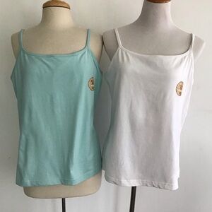 Faded Glory Plus Sz Built in Bra Basic Bra Tank 2 Lot White/Clearly Aqua 18W/20W